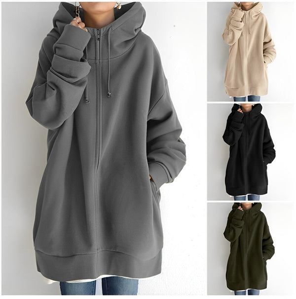 Kerenza - cozy fleece sweater with hood and zipper