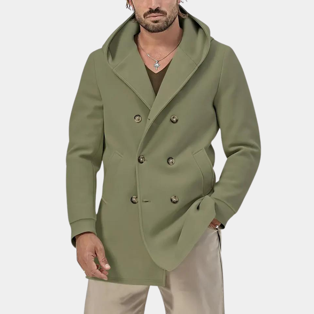 Stylish trench coat for men with a practical hood for a casual look