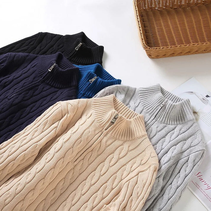Titan - kabelstrikket sweater med lynlås