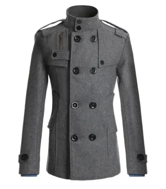 Vinterfrakke til mænd - elegant trenchcoat med stand-up krave og termisk forsegling