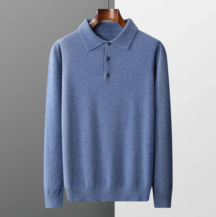 Mikkel – merino wool polo sweater with ribbed cuffs