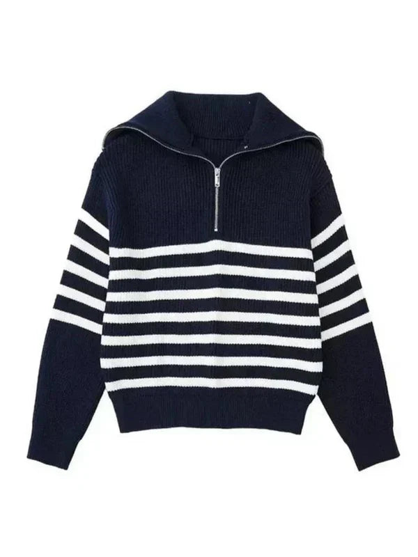 Stribet sweater med lynlås lukning