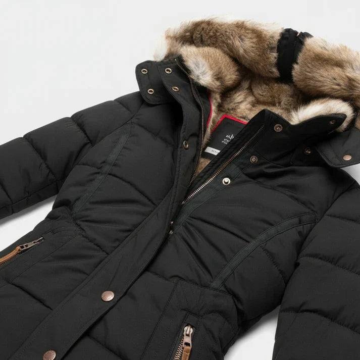 Aurora – warm, lined winter jacket with fur hood and zippered pockets