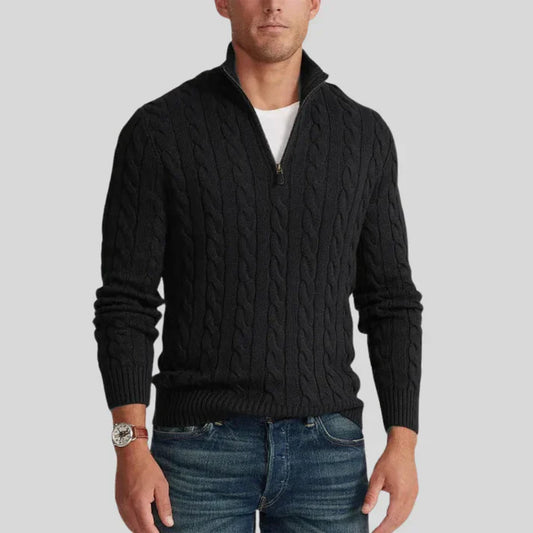Titan - kabelstrikket sweater med lynlås