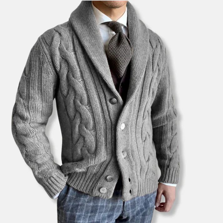 Markus – wool cardigan with cable knit pattern and shawl collar