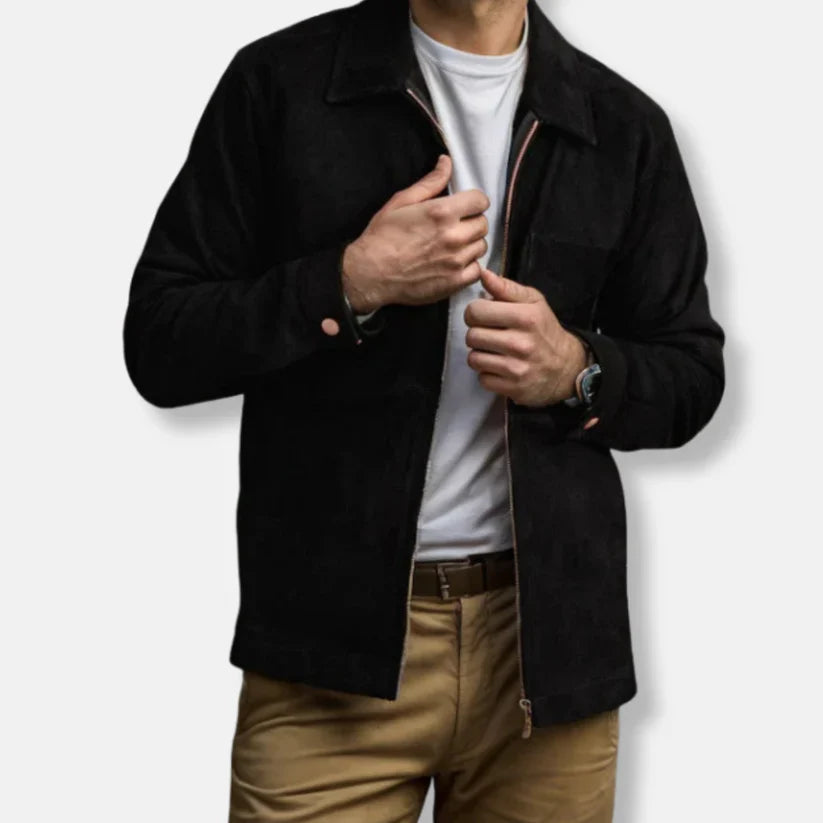 Emil – slim fit suede jacket with stand-up collar and zipper