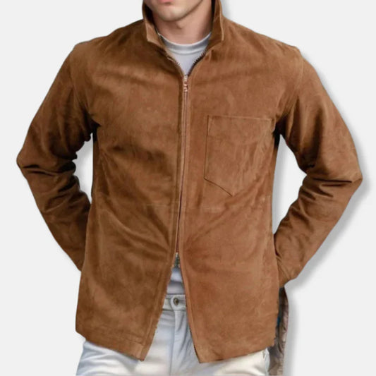 Emil – slim fit suede jacket with stand-up collar and zipper