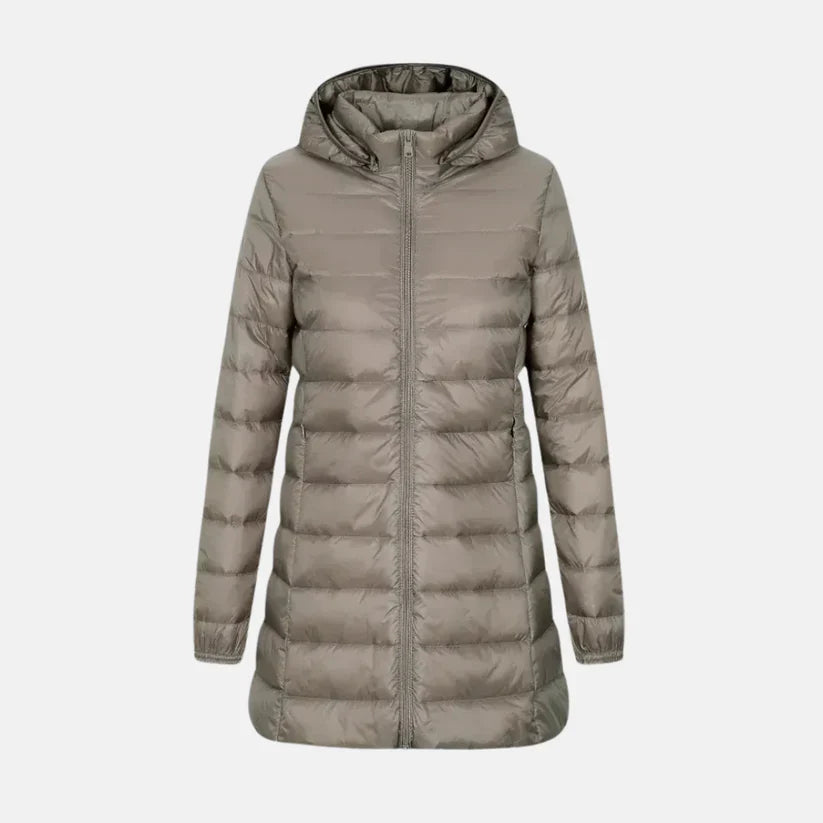 Sofia – fitted quilted down jacket with hood and water-repellent surface
