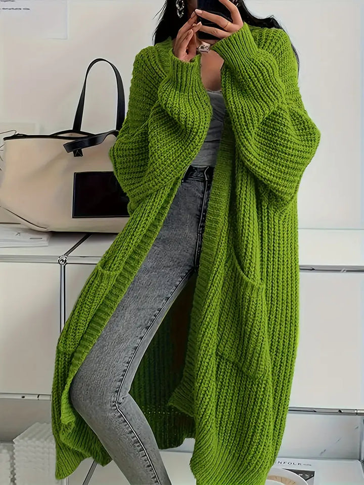Jasmin - lang vinterstrikket cardigan
