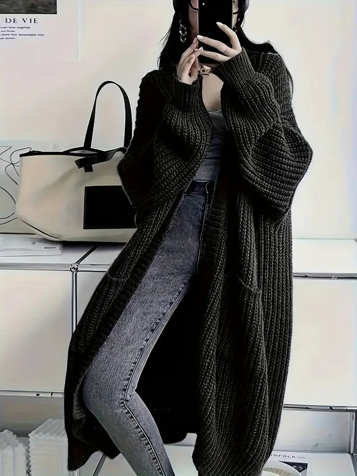 Jasmin - lang vinterstrikket cardigan