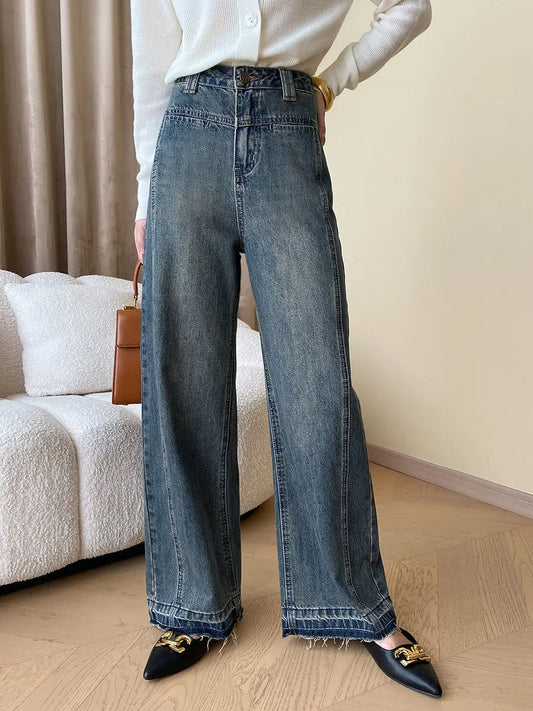 Vintage wide-leg buttoned denim jeans – women
