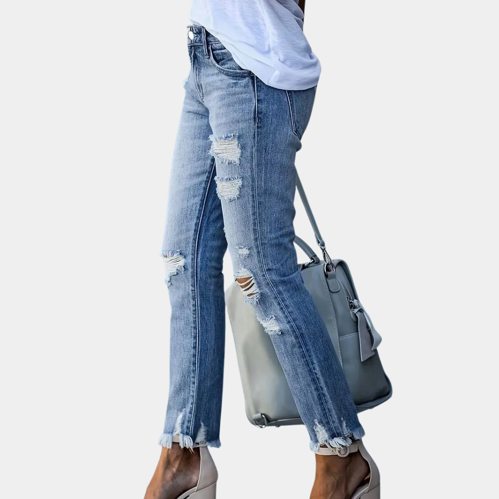 Romilly -trendy damejeans med en cool ødelagt effekt