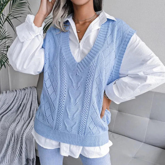 Ella – knitted vest with v-neck and cable pattern