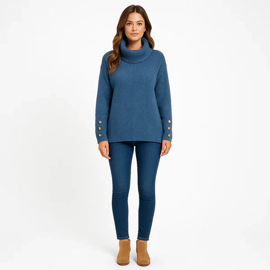 Women's roll-neck sweater with button details – elegant & warm