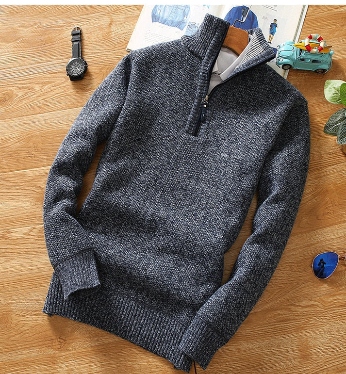 Titan sweater med halv lynlås til mænd - varm striktrøje