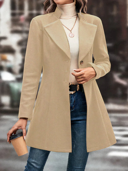 Women's mid-length longline coat with lapel collar – elegant transitional coat