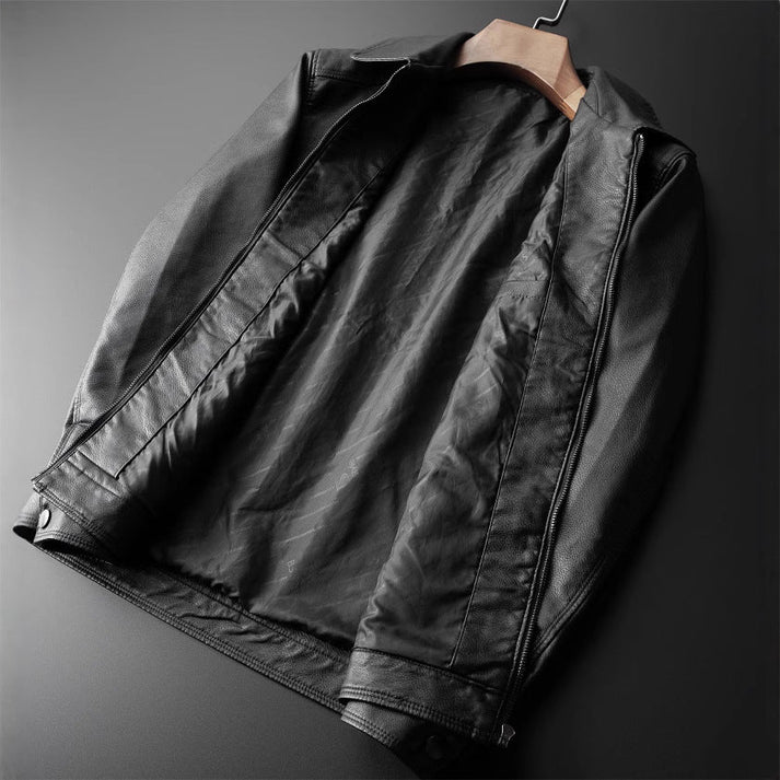 Maxim – slim fit faux leather jacket with stand-up collar and zipper