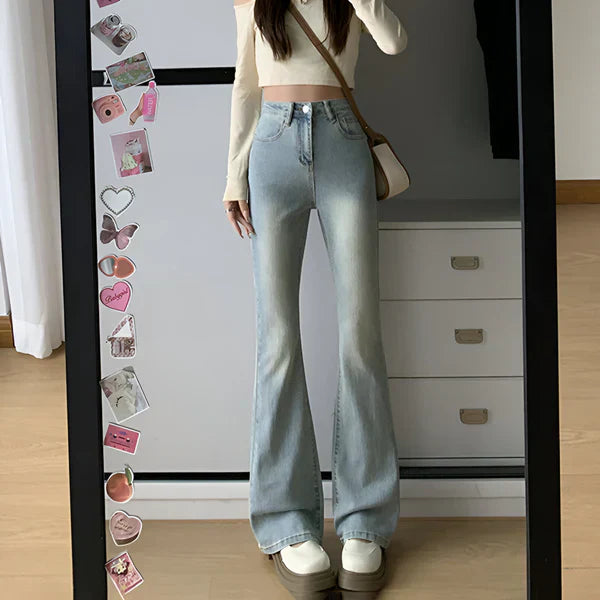 Camila – højtaljede flare stretch jeans med overskæg