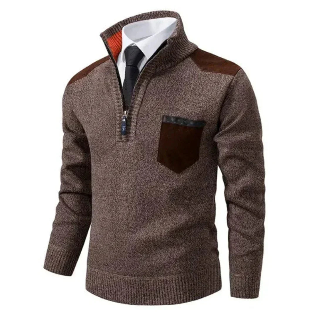 Casual long-sleeved sweater with half zipper for men – relaxed knit look