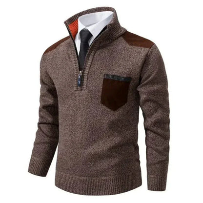 Casual long-sleeved sweater with half zipper for men – relaxed knit look