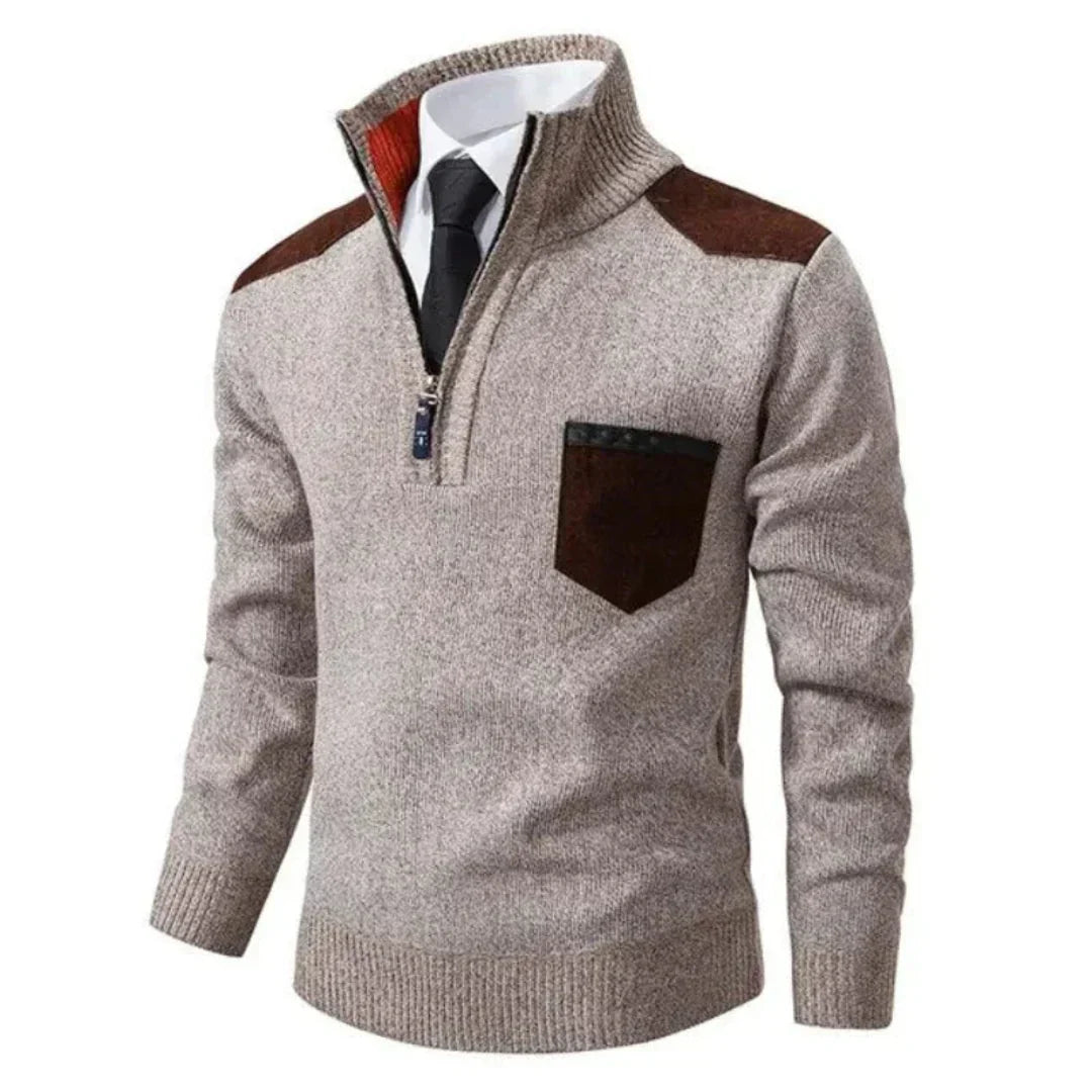 Casual long-sleeved sweater with half zipper for men – relaxed knit look