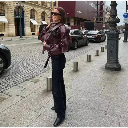 Redou - bordeaux oversize læderjakke - stilfuld og cool