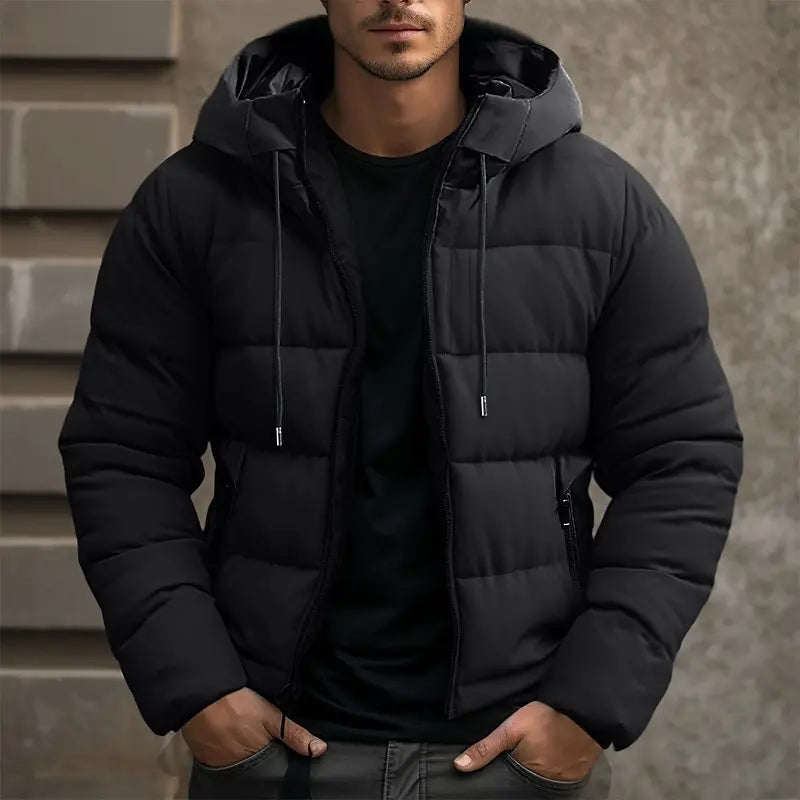 Men's winter quilted jacket with hood – warm and comfortable