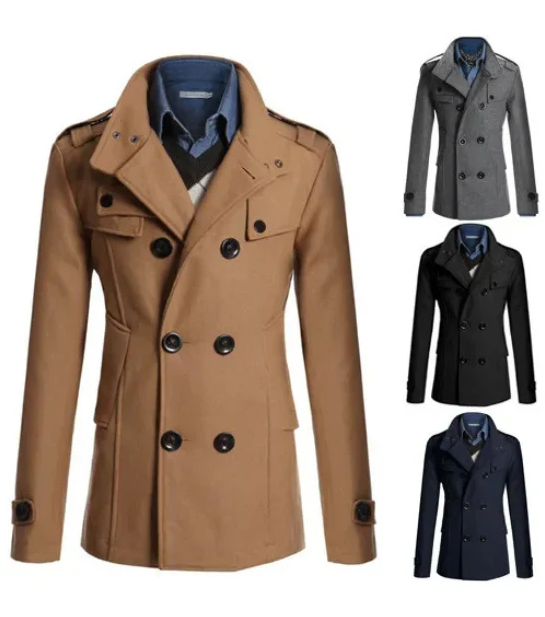Vinterfrakke til mænd - elegant trenchcoat med stand-up krave og termisk forsegling