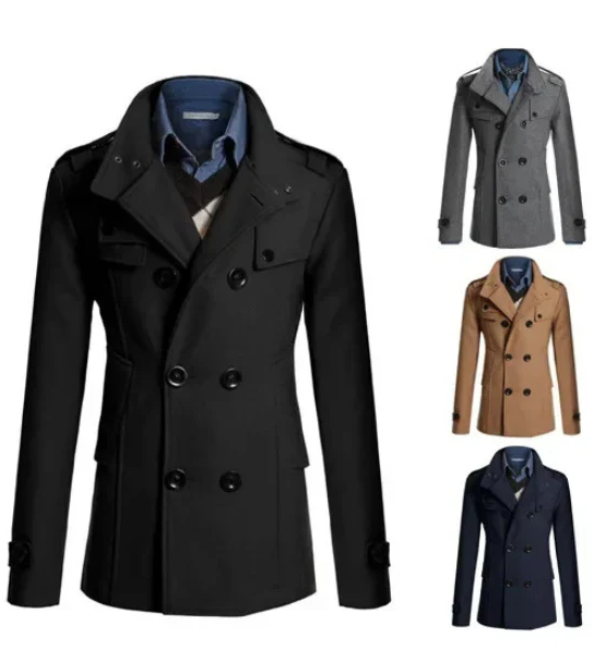 Vinterfrakke til mænd - elegant trenchcoat med stand-up krave og termisk forsegling