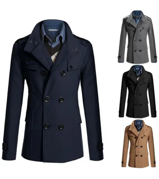 Vinterfrakke til mænd - elegant trenchcoat med stand-up krave og termisk forsegling