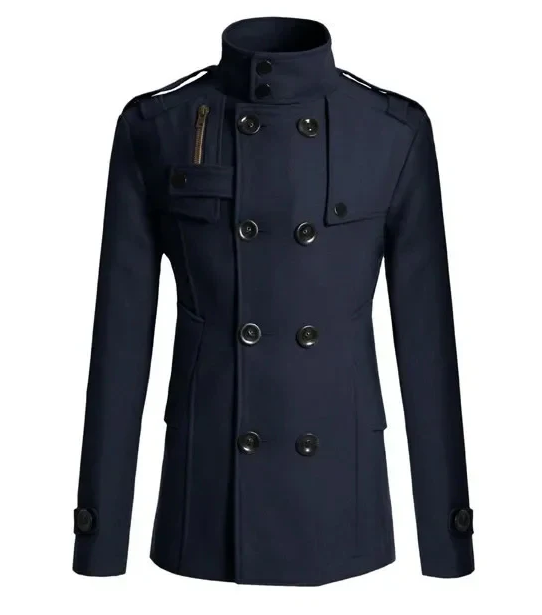 Vinterfrakke til mænd - elegant trenchcoat med stand-up krave og termisk forsegling