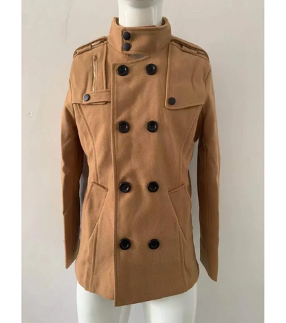 Vinterfrakke til mænd - elegant trenchcoat med stand-up krave og termisk forsegling