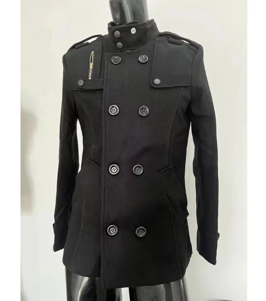 Vinterfrakke til mænd - elegant trenchcoat med stand-up krave og termisk forsegling