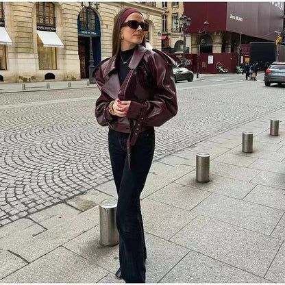 Redou - bordeaux oversize læderjakke - stilfuld og cool