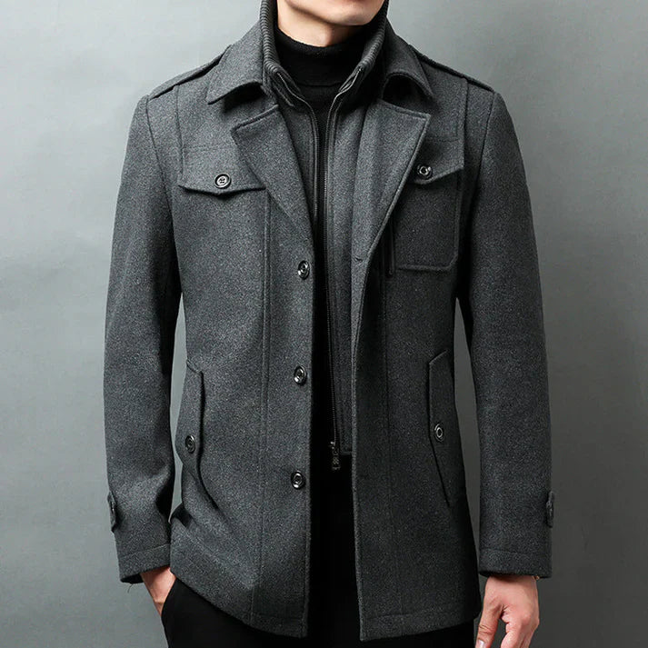 Andreas – structured wool jacket with lapel collar and shoulder straps