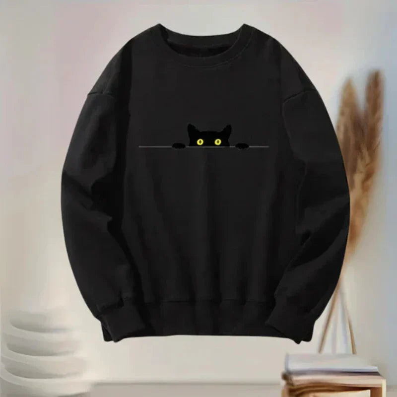 Victoria - legende sweatshirt til kvinder med sort katteprint