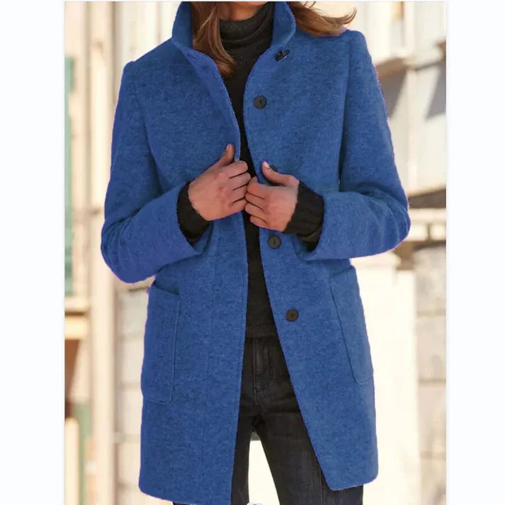 Elina – classic wool coat with a high collar and tailored cut