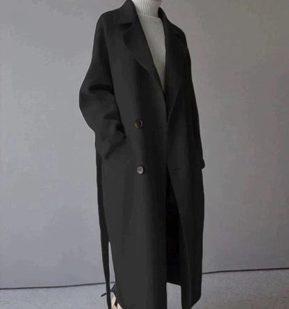 Long women's coat with belt – classic & figure-hugging
