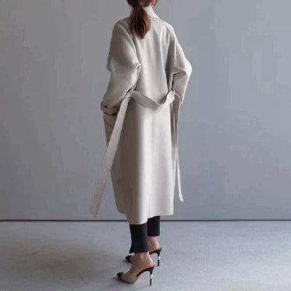 Long women's coat with belt – classic & figure-hugging