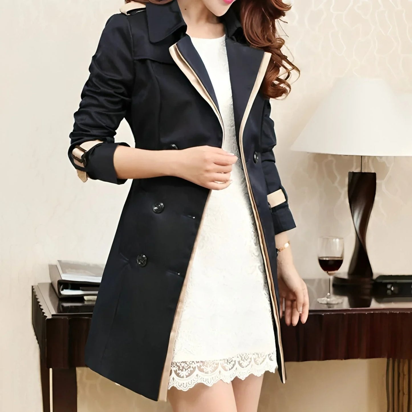 Women's winter trench coat with belt - casual style with warmth