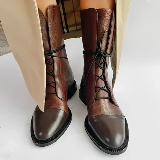 Clara – women's leather ankle boots with lacing and cap toe design