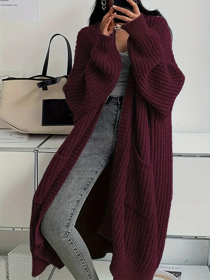 Jasmin - lang vinterstrikket cardigan