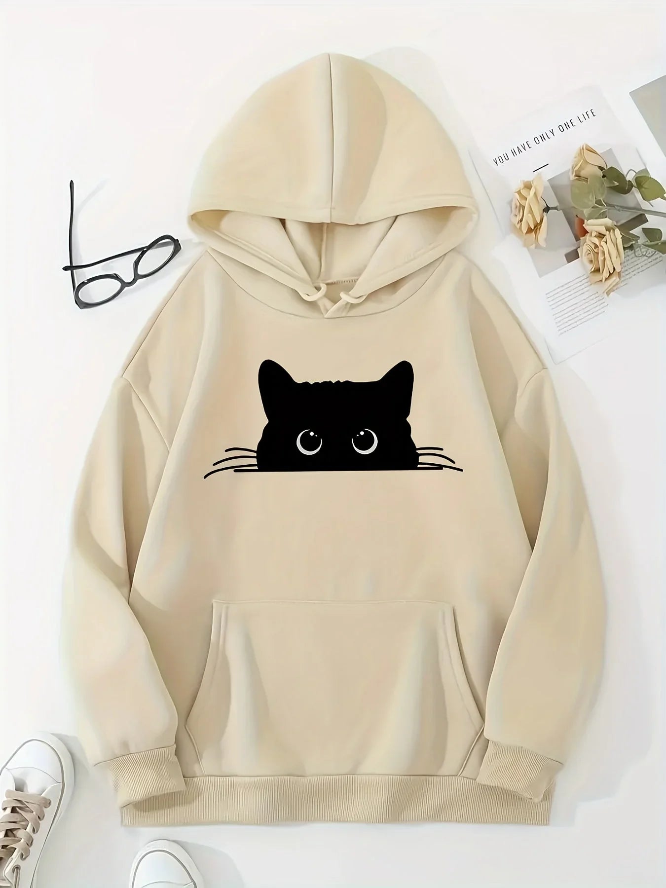 Bella - hoodie with cat print and hood