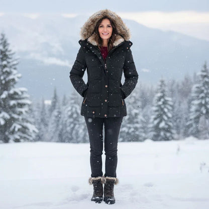 Aurora – warm, lined winter jacket with fur hood and zippered pockets