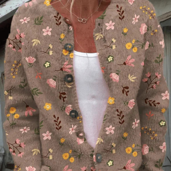 Marlene – knitted floral cardigan with button placket