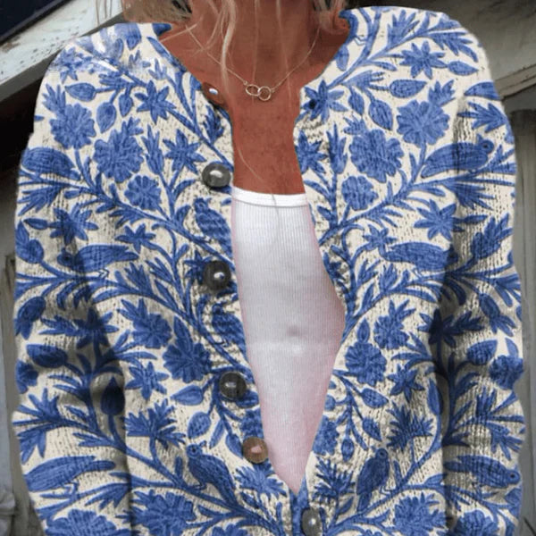Marlene – knitted floral cardigan with button placket