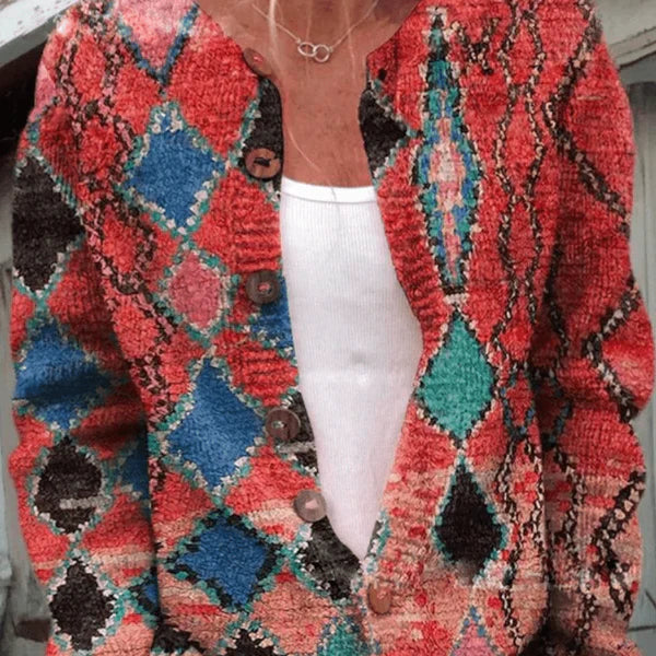 Marlene – knitted floral cardigan with button placket