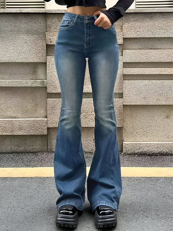Camila – højtaljede flare stretch jeans med overskæg